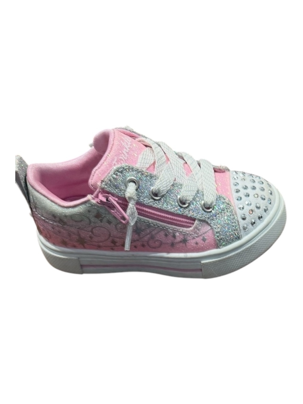 Kids Sketchers Twinkle Toes Pink Glitter Zip-Accent Casual Sneakers